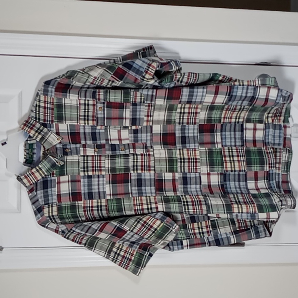 Vintage Orvis Plaid Patchwork Short Sleeve 1/2 Button Front Shirt Size XXL